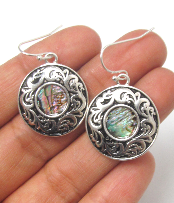 Abalone textured metal earrings 