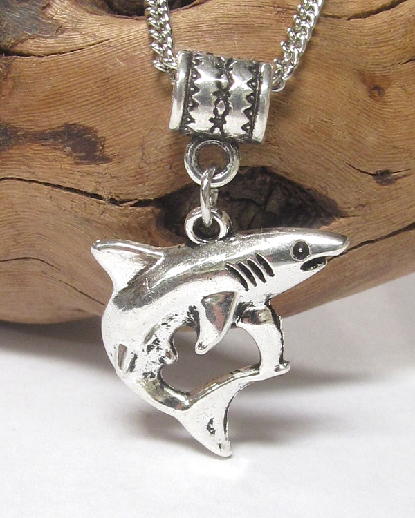 Antique silver shark pendant necklace