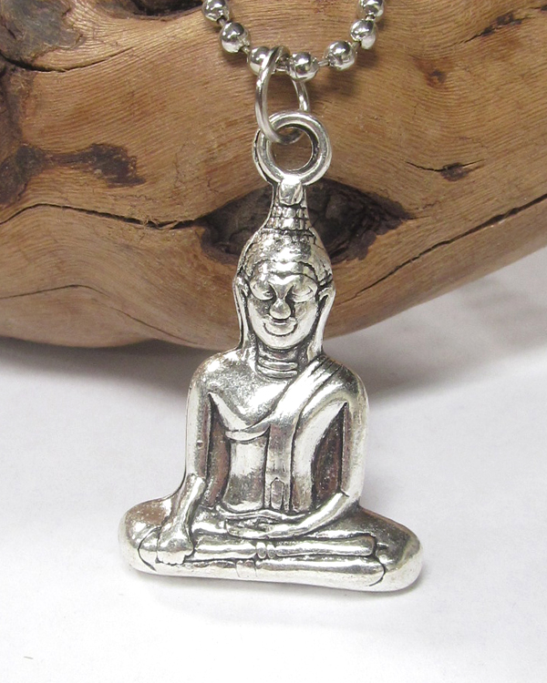 Antique silver buddha pendant necklace