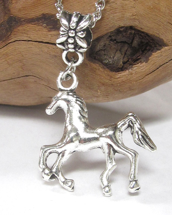 Antique silver horse pendant necklace