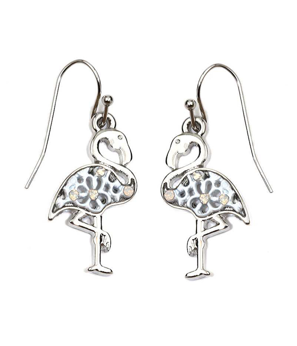 Crystal and metal filigree flamingo earring