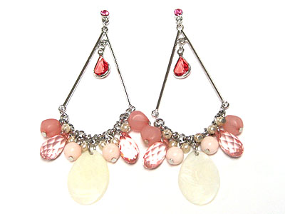 Glass beads and shell chip drop earring