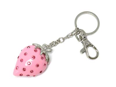 Crystal stud acryl strawberry key chain charm