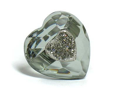 Crystal and lucite puff heart fashion ring - adjustable