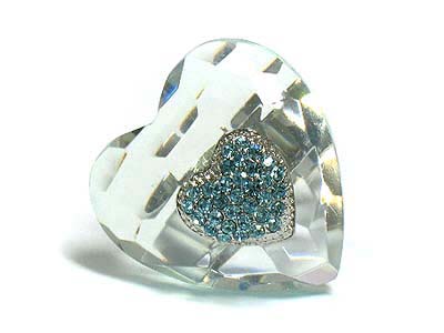 Crystal and lucite puff heart fashion ring - adjustable