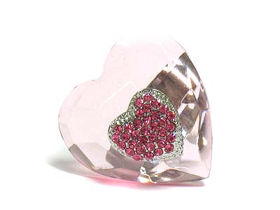 Crystal and lucite puff heart fashion ring - adjustable