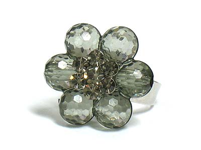 Crystal and lucite flower fashion ring - adjustable