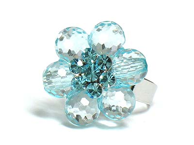 Crystal and lucite flower fashion ring - adjustable