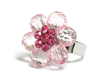 Crystal and lucite flower fashion ring - adjustable