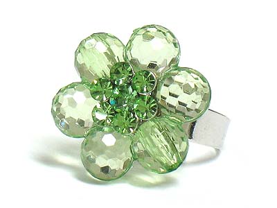 Crystal and lucite flower fashion ring - adjustable