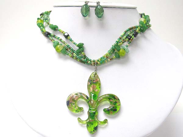 Murano fleur de lis peandant multi layer necklace earring set