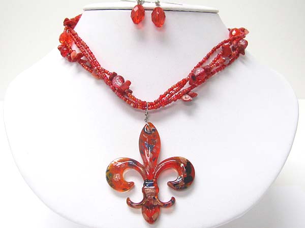 Murano fleur de lis peandant multi layer necklace earring set