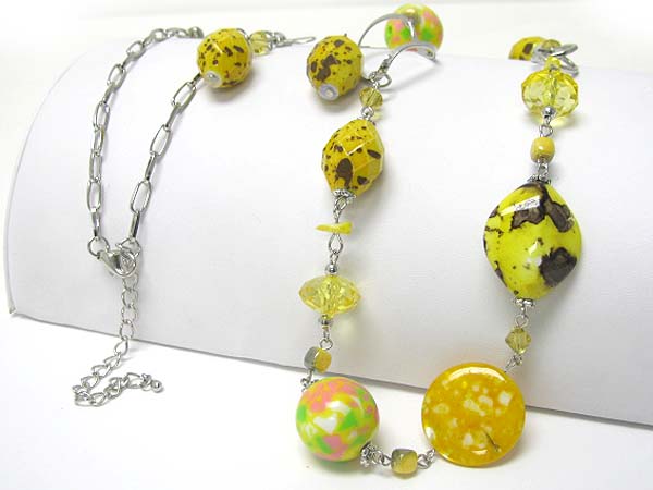 Mixed ceramic beads long chain necklace earring set