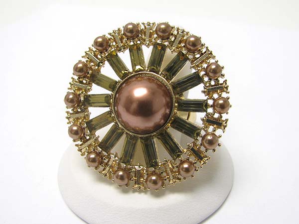 Pearl and facet glass deco large round adjustable ring?