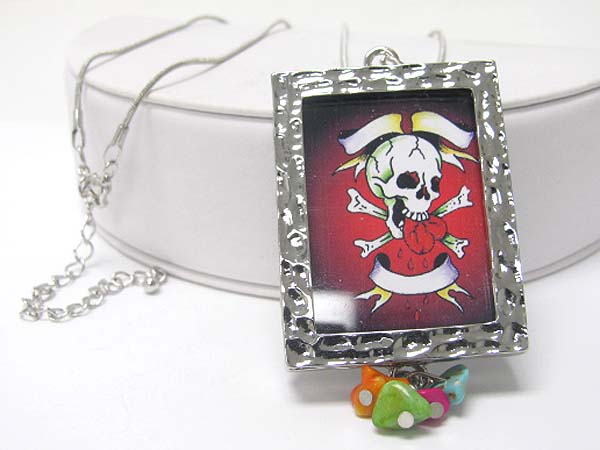 Crystal tatto theme picture frame pendant long necklace