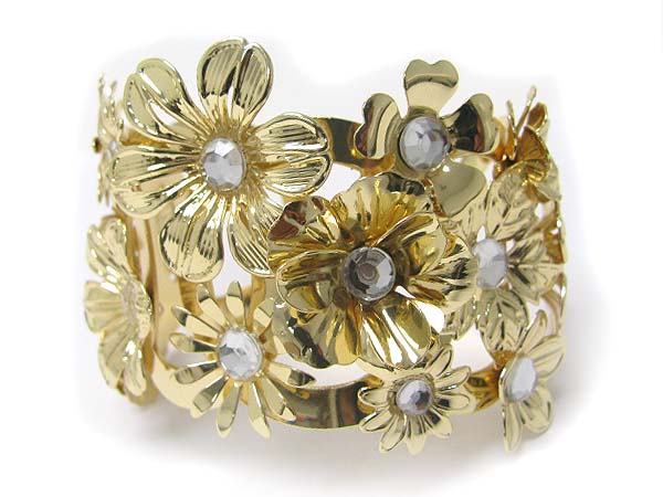 Multi metal flower deco cuff bangle