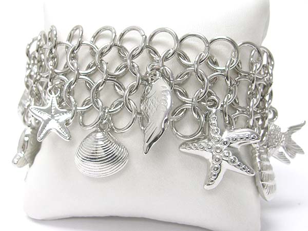 Crystal stud sea creature charm  metal link bracelet