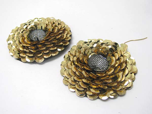 Sequin and metal scale flower earring