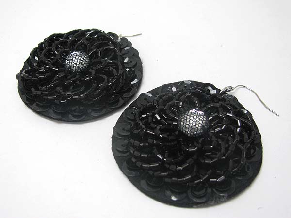 Sequin and seed beads deco flower earring