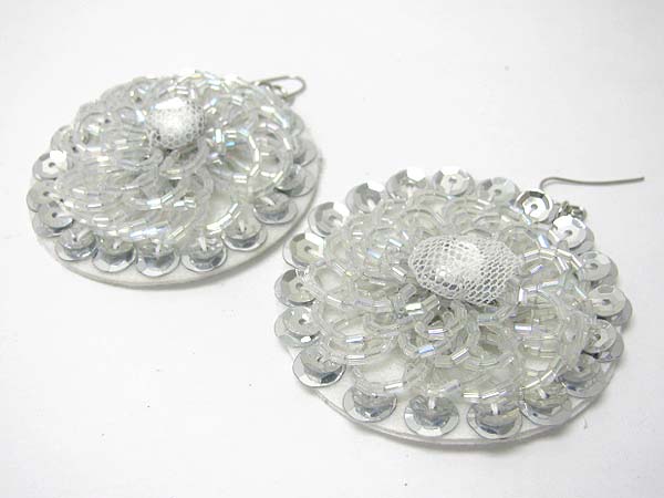 Sequin and seed beads deco flower earring