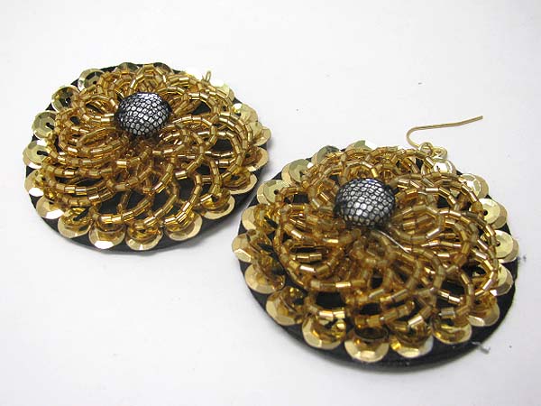 Sequin and seed beads deco flower earring