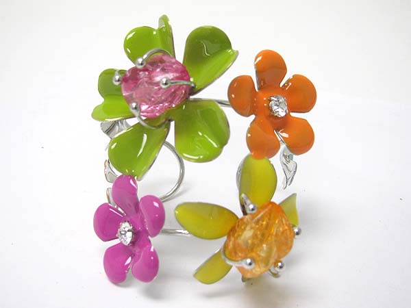 Crystal and enamel metal multi flower deco bangle?