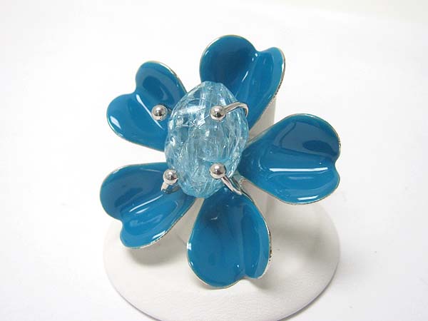 Crystal enamel flower and stone ring?