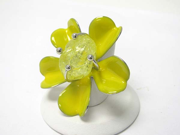 Crystal enamel flower and stone ring?