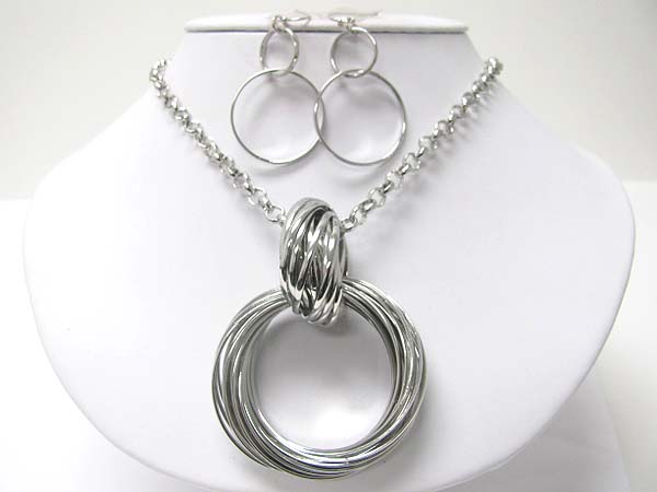 Multi metal hoop inter link necklace earring set - hoops