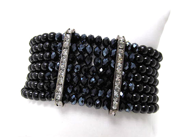 Multi pearl line with multi crystal glass stretch bracelet