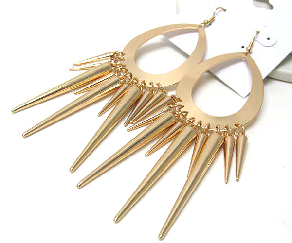 Metal tear drop with multi drop spikes earring