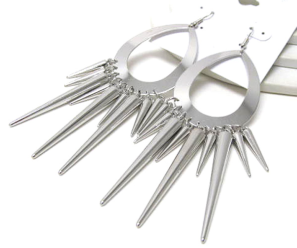 Metal tear drop with multi drop spikes earring