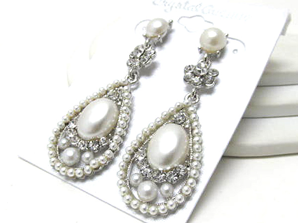 Multi crystal and pearls patern tear drop earrings