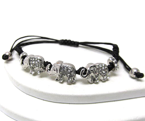 Crystal elephant thme and braided yard frienship bracelet