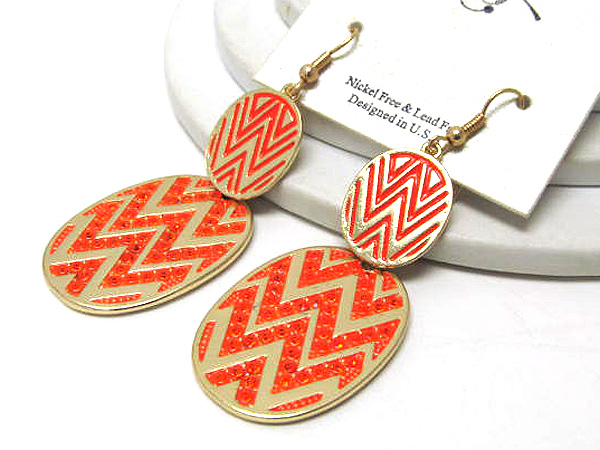 Crystal and epoxy oval zigzag drop earring