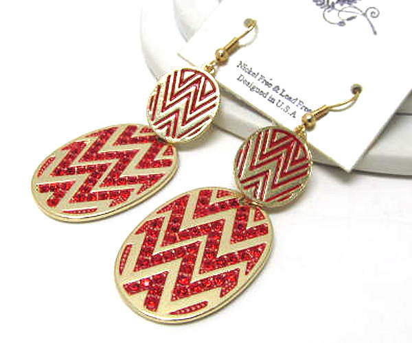 Crystal and epoxy oval zigzag drop earring