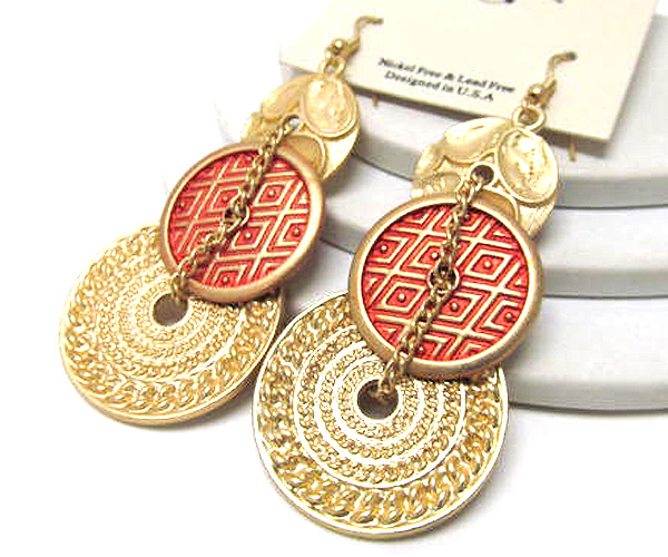 Metal rings patern designer style chain drop earring