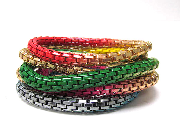 Multi row mixed color metal elastic chain bracelet set