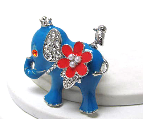 Crystal fashion colorful elephant stretch ring