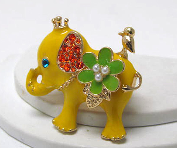 Crystal fashion colorful elephant stretch ring