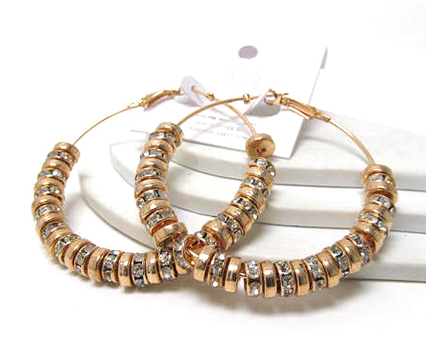 Multi crystal rondelle and metal rings basketball wives inspired hoop earring - hoops