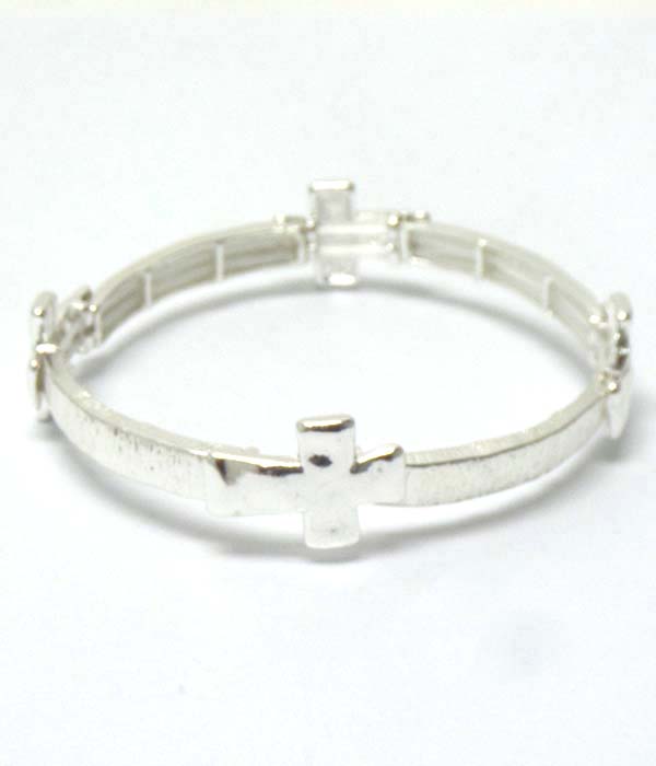 Hammered cross stretch bracelet