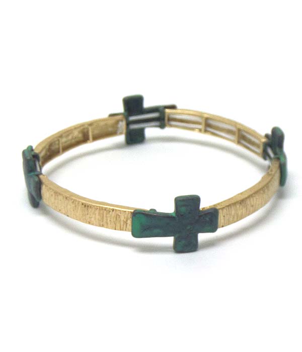 Hammered cross stretch bracelet