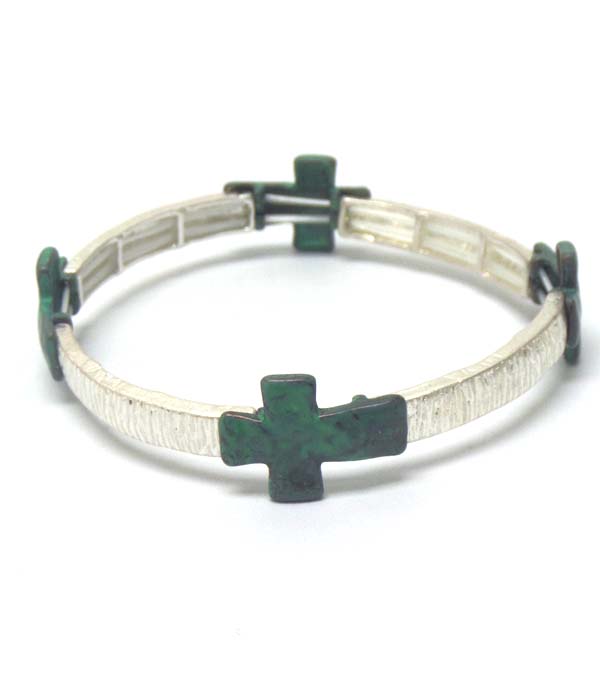 Hammered cross stretch bracelet