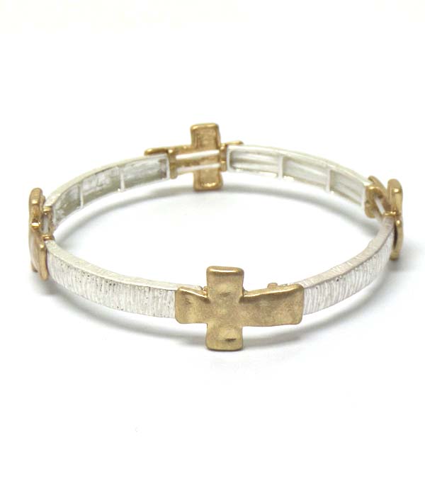 Hammered cross stretch bracelet