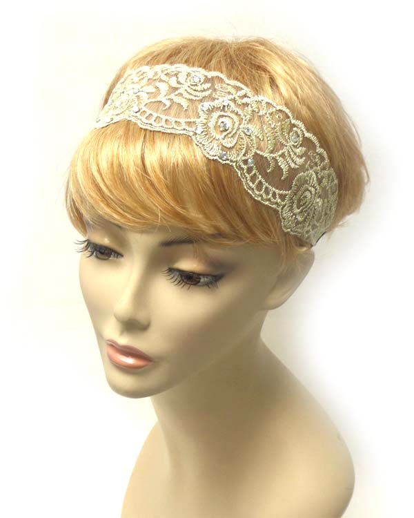 Faux stone accent lace stretch headband