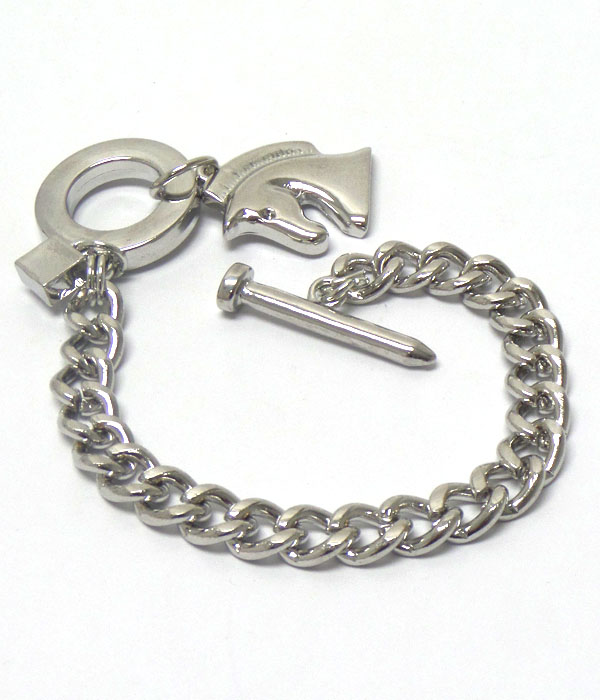 Horse charm and thick chain toggle bracelet