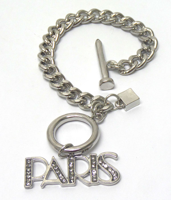 Crystal paris charm and chain toggle bracelet