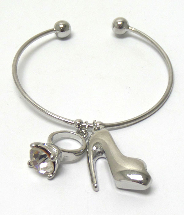 Crytal ring and shoe charm wire bangle bracelet