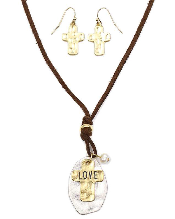 Handmade cross necklace set - love